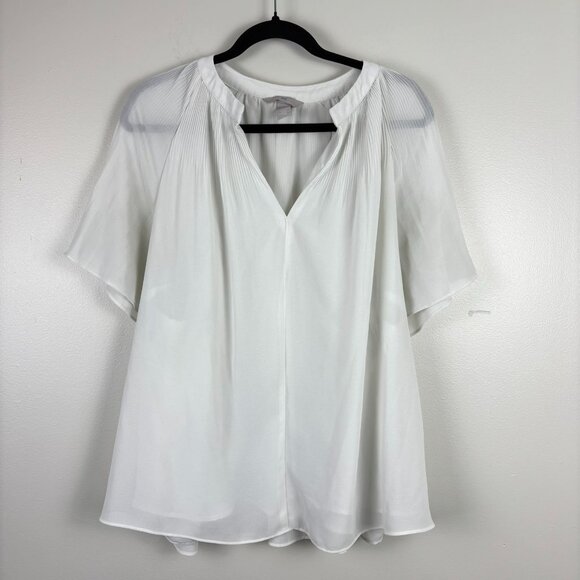 H&M Women's Romantic Off-White Sheer Flowy‎ Pleated Blouse Feminine Size XL - Picture 1 of 13